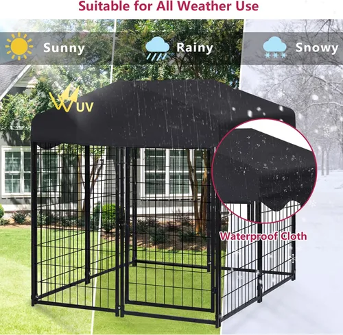 Vista 3 de Perrera para perros en el exterior, 4.5 x 4 x 4 pies, con techo para perros medianos y pequeños, jaula para perros al aire libre con cubierta