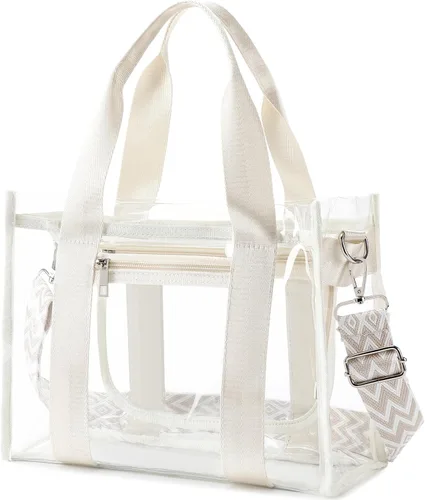Vista 9 de Bolsa transparente UEOE para eventos en estadios, gran bolso de mano transparente con bolsa con cremallera exterior e interior para eventos