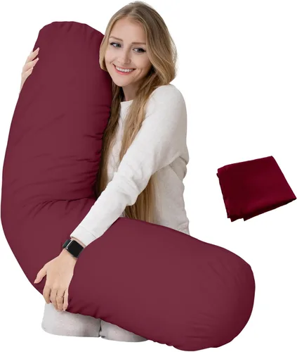 Vista 6 de Solo funda - Funda de almohada redonda beige de 54 x 12 pulgadas - Solo funda - Funda de almohada con cremallera - 100% microfibra cepillada - Funda