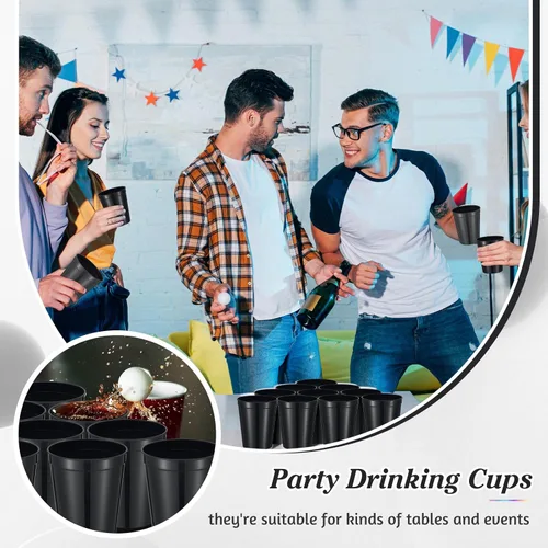 Vista 5 de Mifoci 24 vasos de plástico para estadios en blanco, reutilizables, apilables, para fiestas de cumpleaños, bodas, Mardi Gras (16 onzas, negro)