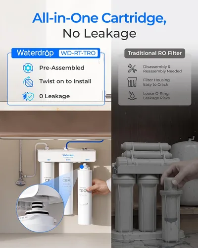 Vista 6 de Waterdrop Sistema RO de remineralización T3-T con filtro RT-TRO, paquete Flujo más rápido de 220 GPD, sin necesidad de energía, filtro de agua RO