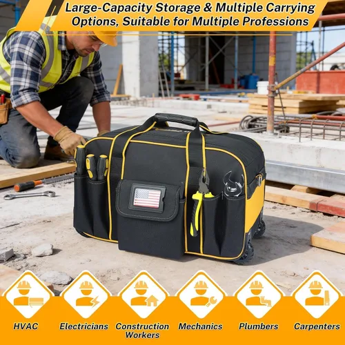 Vista 8 de MELOTOUGH Bolsa de herramientas con ruedas, organizador de bolsa de herramientas resistente con mango telescópico oculto, gran capacidad, múltiples