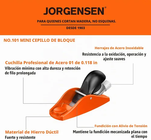 Vista 2 de JORGENSEN 3.5" Mini cepilladora de madera - Mini cepilladora de mano para carpintería, bloque plano, pequeña mano plana para recorte, cepillado