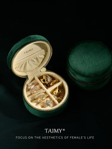 Vista 3 de TAIMY Joyero de viaje de terciopelo, estuche redondo y pequeño de joyería de viaje para mujeres y niñas, mini cajas organizadoras de viaje