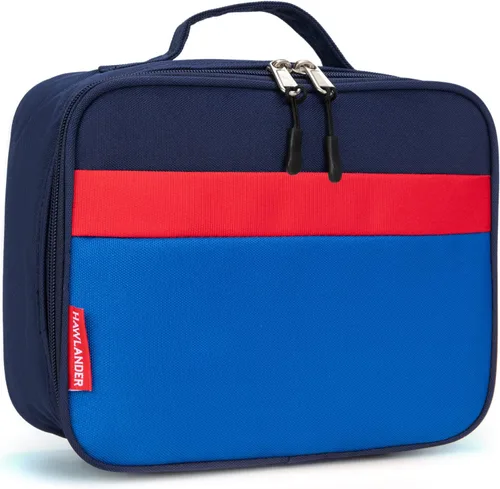 Vista 10 de Lonchera térmica para niños o niñas, color azul y verde Ligero, tamaño estándar: 9.7 x 7.5 x 3.5 pulgadas, poliéster de 900 denier