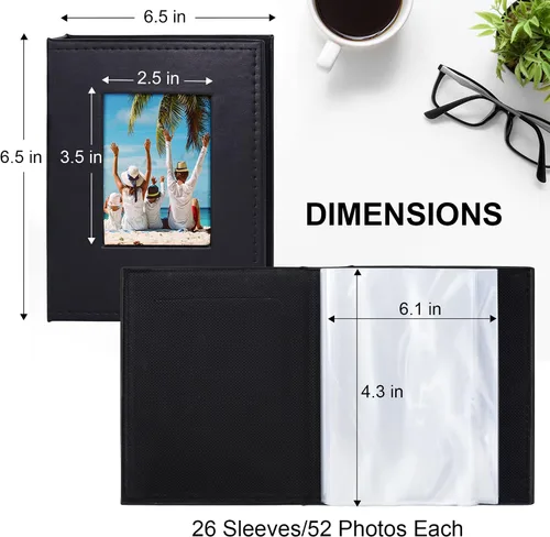 Vista 6 de Vienrose Álbum de fotos pequeño de 4 x 6 pulgadas, paquete de 2 mini libros de fotos con cubierta de cuero, 26 páginas con capacidad para 52