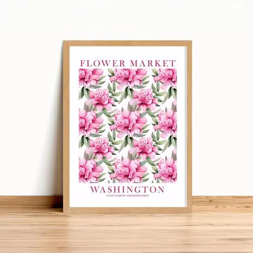 Vista 4 de ColorAndFlair Washington State Flower Market Rhododendron Poster Pink Green Wildflower Floral Wall Art Botanical Print Travel Gift (12x16 inches)