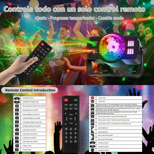 Vista 6 de Luces de fiesta de bola de discoteca 3 en 1, luz estroboscópica de DJ activada por sonido con 60 patrones, proyector LED alimentado por USB