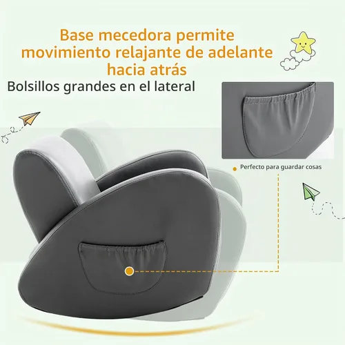 Vista 7 de Qaba Sofá mecedora para niños con bolsillo lateral, color gris