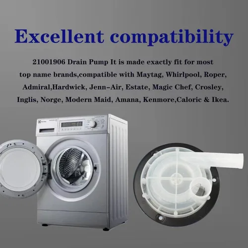 Vista 6 de 21001906 Bomba de drenaje de lavadora con pieza de repuesto de polea, compatible con lavadoras Maytag Admiral Magic Chef Parte #35-6434 WP35-6465