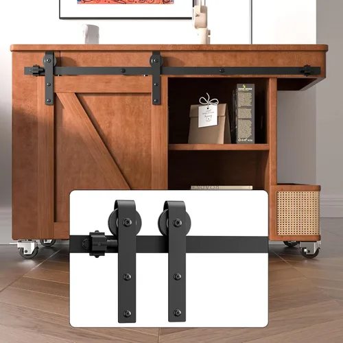 Vista 9 de Kit de Rieles de Hardware para Puerta Corrediza de Granero Súper Mini de Gabinete Pequeño de 2.5 Pies Aplica para Ventana de Almacenamiento Base