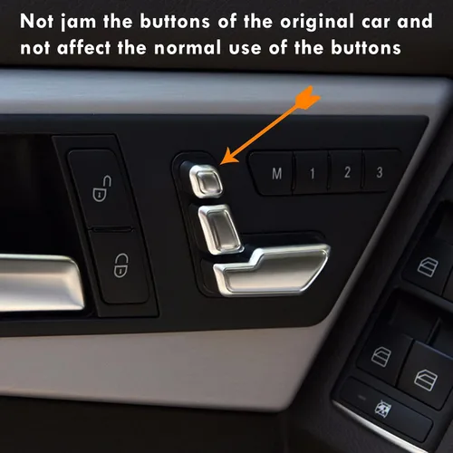 Vista 8 de Moonlinks Mercedes Benz - Calcomanías cromadas para botones de ajuste de asiento de puerta, adhesivos de botones de ajuste de asiento para clase B