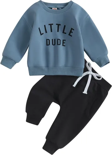 Vista 15 de Conjunto de 2 piezas de sudadera con estampado de letras y cuello redondo para bebé niño