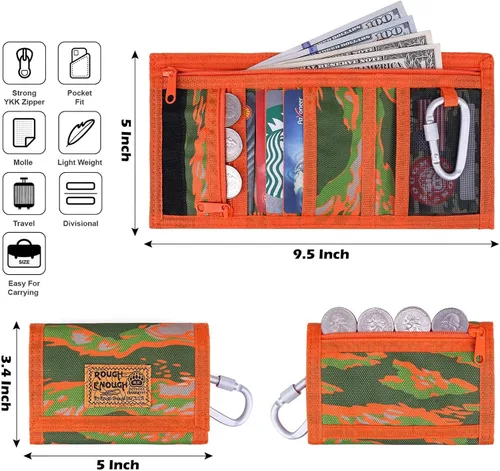 Vista 3 de Rough Enough - Carteras para niños y niñas, llavero de camuflaje triple pliegue