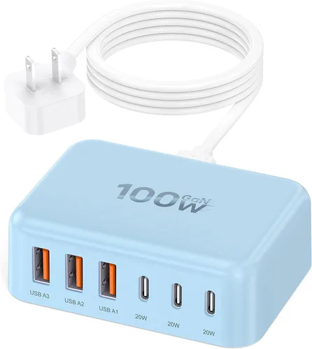 Vista 6 de Cargador USB 6 en 1 de 100 W, estación de carga 50% más pequeña para A-blanco
