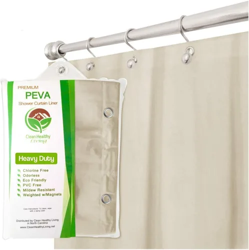 Vista 5 de Clean Healthy Living Revestimiento de cortina de ducha transparente de PEVA resistente con imanes y ventosas, 70 x 72 pulgadas de largo