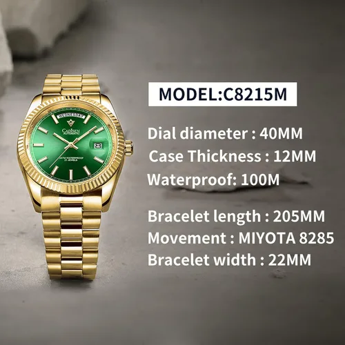 Vista 7 de CADISEN - Reloj de pulsera de acero inoxidable impermeable para hombre, mecánico, de negocios