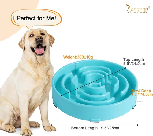 Vista 6 de JASGOOD Cuenco grande de rompecabezas para perros de alimentación lenta azul cielo, comedero más lento, antiasfixia, interactivo, parada