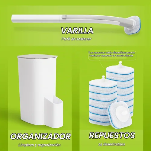 Vista 2 de IVYROLL - Varita limpiadora de taza de inodoro con 14 recambios, juego de cepillo de inodoro desechable con soporte, kit de varita de inicio