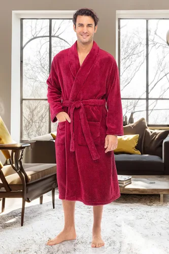 Vista 4 de Alexander Del Rossa - Bata de baño de forro polar acolchado para hombre