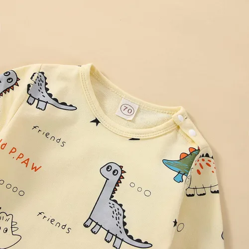 Vista 3 de Twopumpkin Ropa de bebé niño, dinosaurio de algodón de manga larga, mameluco de gran tamaño, sudadera con pantalones, trajes de otoño e invierno