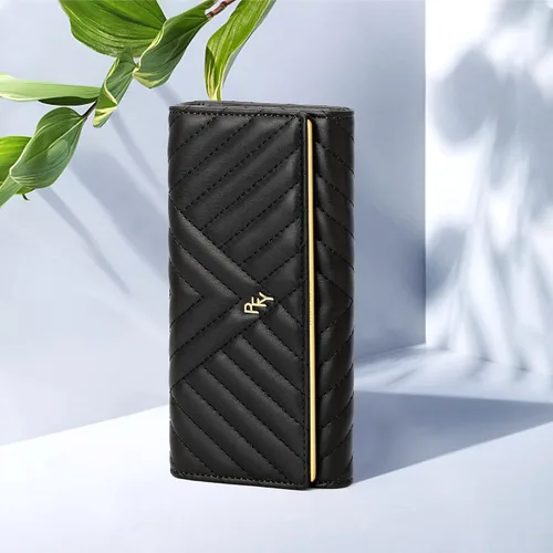 Vista 6 de FEITH&FELLY Cartera de mujer de gran capacidad de piel sintética para mujer, bolso de viaje con triple pliegue, Negro -, Classic