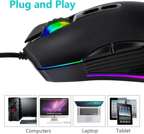 Vista 2 de IULONEE Ratón tipo C, ratones USB C con cable, mouse ergonómico de 4 RGB retroiluminación 3200 DPI compatible
