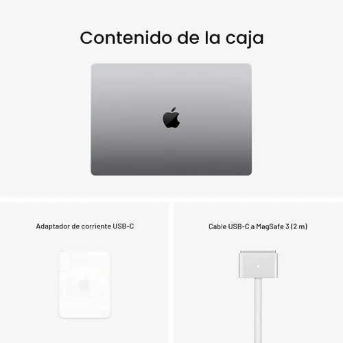 Vista 7 de Apple MacBook Pro de finales de 2021 con chip Apple M1 Pro CPU de 10 núcleos, 16 pulgadas, 16 GB de RAM, 512 GB de almacenamiento SSD, gris espacial