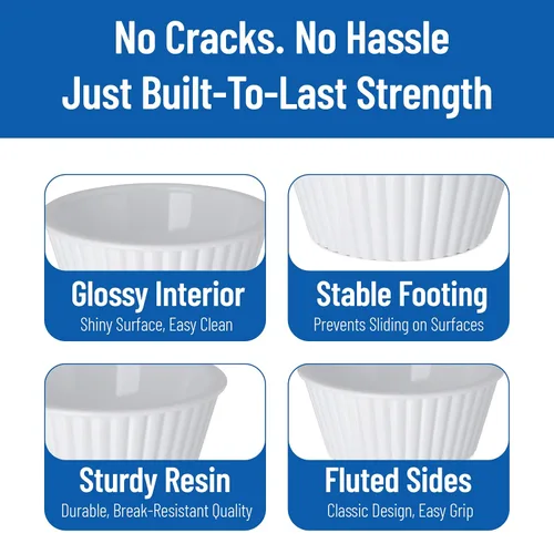 Vista 4 de Carlisle FoodService Products 084302 SAN Ramequin estriado, capacidad de 1 oz, blanco (caja de 48)