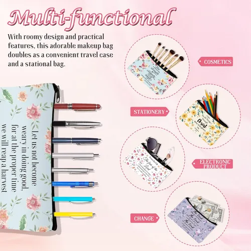 Vista 6 de 10 bolsas de maquillaje cristiano para lápices de la Biblia, funda de la Biblia, bolsas de cosméticos florales, regalos religiosos inspiradores