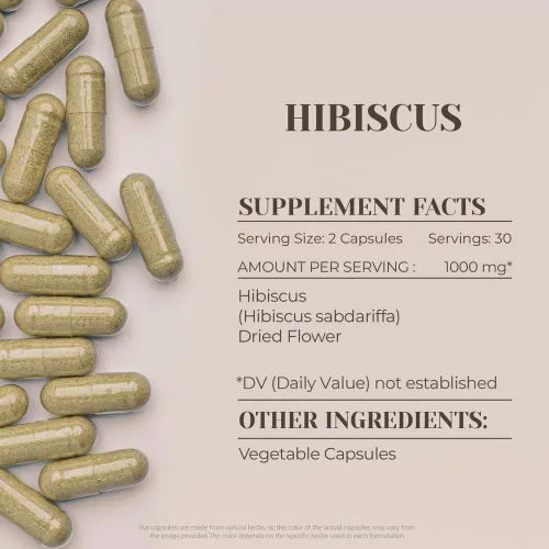 Vista 3 de Hibiscus 60 cápsulas Suplementos dietéticos de hierbas de alta potencia Hecho con cápsulas vegetales y flor seca de hibisco (Sabdariffa)