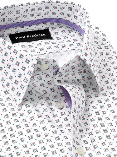 Vista 3 de Paul Fredrick Camisa de vestir de algodón sin hierro con estampado decorativo para hombre