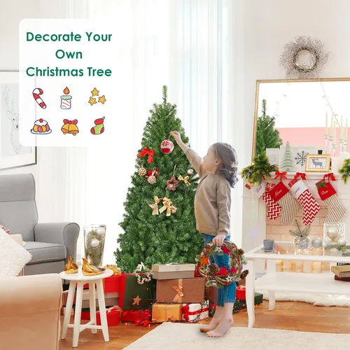 Vista 4 de COSTWAY Árbol de Navidad preiluminado de 5 pies, árbol de Navidad Verde