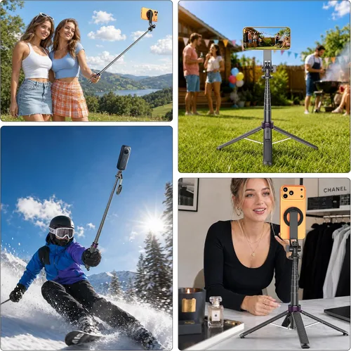 Vista 8 de Trípode magnético 4 en 1 para iPhone con tornillo de 1/4 pulgadas, trípode MagSafe Selfie Stick de 53 pulgadas con control remoto inalámbrico