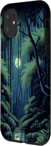 Vista 2 de Funda para iPhone 11 Bamboo Forest in the Moonlight Shimmer on River