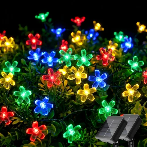 Vista 16 de ITICdecor - Tira de luces solares para exteriores con flores, impermeables, 50 luces LED, decoraciones de luces de hadas para árbol de Navidad