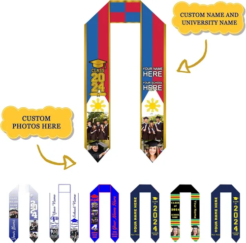 Vista 5 de Faja de graduación personalizada de felicitaciones, regalos de graduación personalizados, para la clase de 2024-72 pulgadas