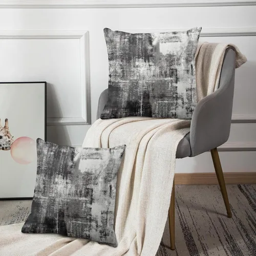 Vista 6 de Emvency Juego de 2 fundas de almohada modernas con pintura abstracta negra, blanca y gris, fundas de almohada decorativas para sofá, decoración