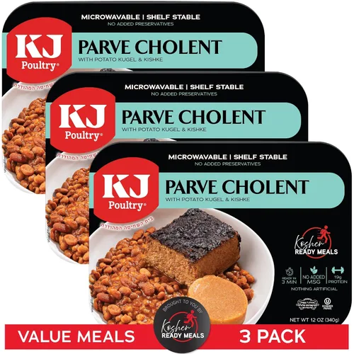 Vista 10 de KJ Poultry Kosher Parve Ready Meals - Cholent MRE Meals listas para comer, halal, (paquete de 12) preparadas para entrada totalmente cocida, estable
