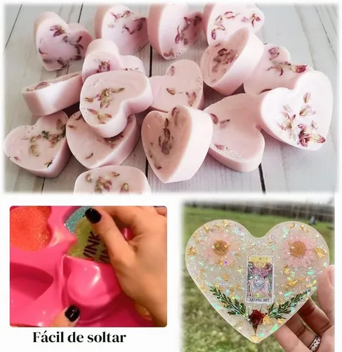 Vista 6 de BAKER DEPOT Molde de silicona en forma de corazón de 6 agujeros para pastel de chocolate, jalea pudín hecho a mano, molde de jabón para hacer