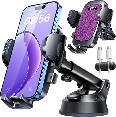 Vista 12 de YRU Soporte de teléfono celular para salpicadero de automóvil, con patente y grado militar, soporte de teléfono celular para ventilación de Negro