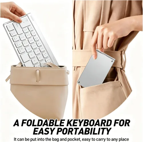 Vista 4 de Diyeeni Teclado compacto plegable, teclado Bluetooth ergonómico portátil, teclados inalámbricos de viaje de tamaño bolsillo para iOS, Android