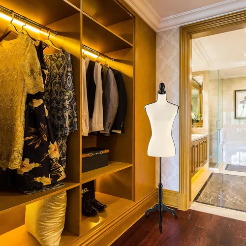 Vista 8 de Forma de vestido femenino, cuerpo de maniquí de costura, cuerpo de torso con base de madera de trípode para exhibición de ropa, exhibición de ventana