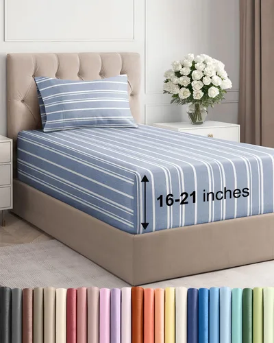 Vista 88 de Juego de sábanas tamaño Queen con bolsillos extra profundos, sábanas transpirables y refrescantes de 4 piezas, ropa de cama de lujo para hotel
