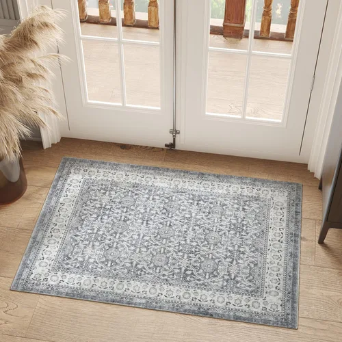 Vista 33 de jinchan Fiora - Alfombra lavable de área pequeña, alfombra de entrada floral de medio círculo de 2 x 3, tapete de media luna de pelo bajo, suave