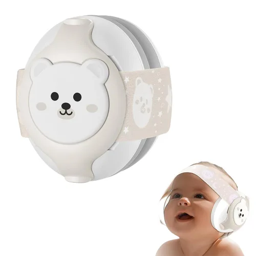 Vista 8 de YomauiYee Orejeras para bebés, protección de oídos para bebés de 0 a 36 meses, auriculares infantiles con diseño de oso pequeño y cancelación de Azul
