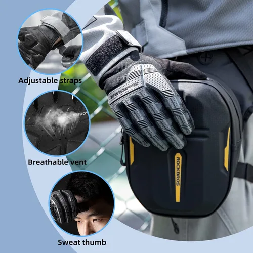 Vista 5 de ROCKBROS Guantes para ciclismo de montaña con almohadilla de gel, pantalla táctil y protección de nudillos para BMX MX ATV MTB Racing, color negro