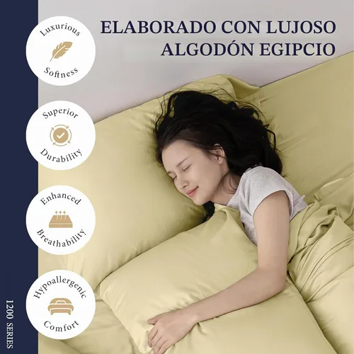 Vista 3 de Juego de sábanas 100% algodón egipcio tamaño Queen - Juego de sábanas de 1200 hilos tamaño Queen, 4 piezas de sábanas de lujo (beige), suaves