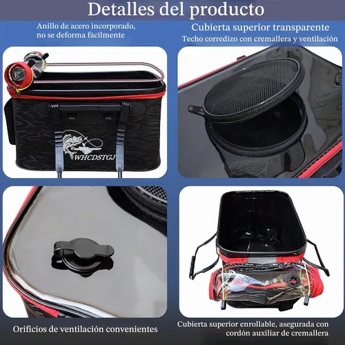 Vista 3 de Cubo de Pesca con Tapa Transparente, Cubo Plegable para Cebo de Pesca, Cubo Multifuncional para Pececillos, Contenedor de Pescado Vivo, Cubo de Negro