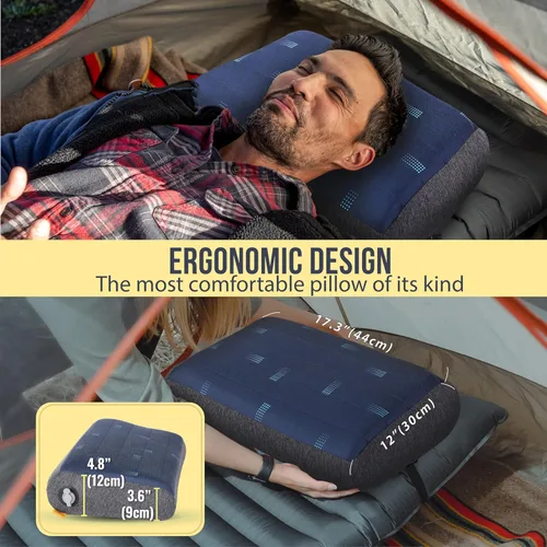 Vista 3 de TREKOLOGY ALUFT Pro Inflatable Travel Pillow with Removable Foam-Padded Washable Cover - Quiet Soft-Touch Surface, Adjustable Firmness, Packs